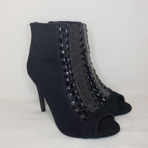 Wild Diva Lounge Lace Up Peep Toe Booties …